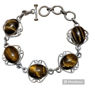 Beautiful silver plated brown tiger eye stone bracelet